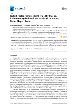 TFF2) As an Inﬂammatory-Induced and Anti-Inﬂammatory Tissue Repair Factor