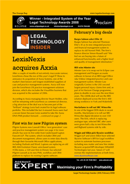 Lexisnexis Acquires Axxia Craddock Said His Company Was Moving Continued from Front Page