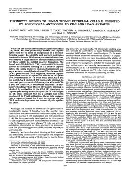 Thymocyte Binding to Human Thymic Epithelial Cells Is