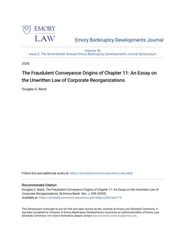 The Fraudulent Conveyance Origins of Chapter 11: an Essay on the Unwritten Law of Corporate Reorganizations