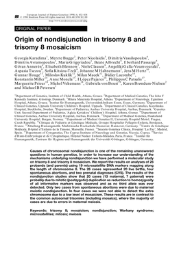 Origin of Nondisjunction in Trisomy 8 and Trisomy 8 Mosaicism