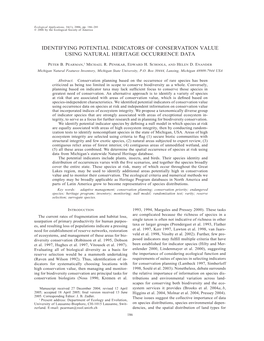 Identifying Potential Indicators of Conservation Value Using Natural Heritage Occurrence Data