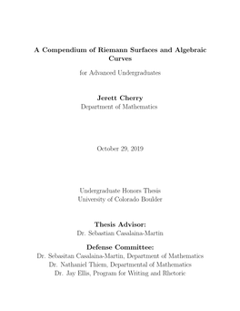 A Compendium of Riemann Surfaces and Algebraic Curves for Advanced