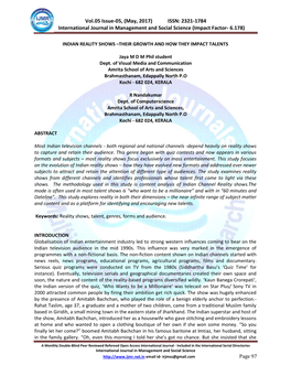 IJMSS Vol.05 Issue-05, (May, 2017) ISSN: 2321-1784 International Journal in Management and Social Science (Impact Factor- 6.178)