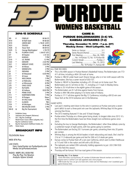 Womens Basketball 2014-15 Schedule Game 8: Purdue Boilermakers (3-4) Vs