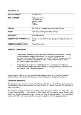 Report Item No: 1 APPLICATION No: EPF/2412/09 SITE ADDRESS: Parsonage House the Parsonage Berners Roding Ongar CM5 0SZ PARI