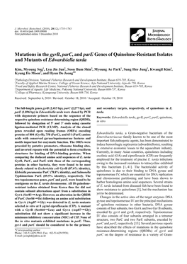 Mutations in the Gyrb, Parc, and Pare Genes of Quinolone-Resistant Isolates and Mutants of Edwardsiella Tarda