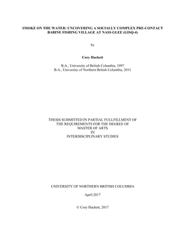 Smoke on the Water: Uncovering a Socially Complex Pre-Contact Babine Fishing Village at Nass Glee (Gisq-4)