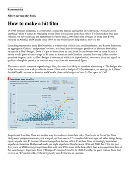 How to Make a Hit Film