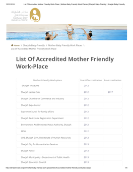 List of Accredited Mother Friendly Work-Place | Mother-Baby Friendly Work Places | Sharjah Baby-Friendly | Sharjah Baby Friendly