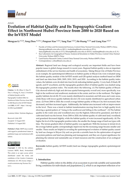 Evolution of Habitat Quality and Its Topographic Gradient Effect in Northwest Hubei Province from 2000 to 2020 Based on the Invest Model