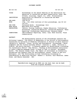 Proceedings of the Annual Meeting of the Association for Education in Journalism and Mass Communication (82Nd, New Orleans, Louisiana, August 3-8, 1999)