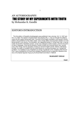 AN AUTOBIOGRAPHY: the STORY of MY EXPERIMENTS with TRUTH by Mohandas K