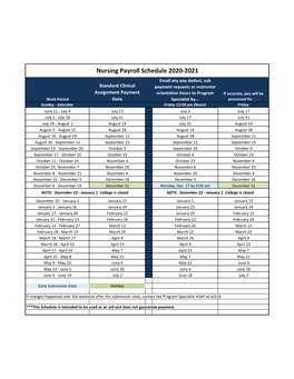 Nursing Payroll Schedule 2020-2021