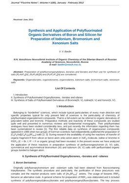 Synthesis and Application of Polyfluorinated Organic Derivatives of Boron and Silicon for Preparation of Iodonium, Bromonium and Xenonium Salts