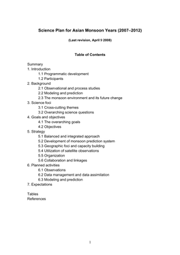 Science Plan for Asian Monsoon Years (2007-2011)