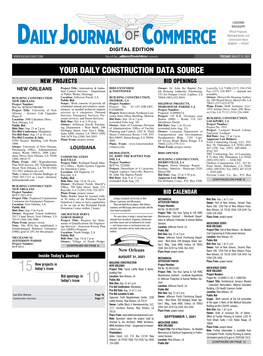 YOUR DAILY CONSTRUCTION DATA SOURCE NEW PROJECTS BID OPENINGS NEW ORLEANS Project Title: Automation & Indus- BIDS EXTENDED Owner: St