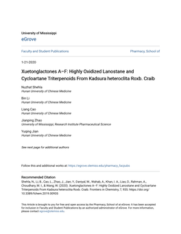 Highly Oxidized Lanostane and Cycloartane Triterpenoids from Kadsura Heteroclita Roxb