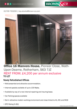 Office 16 Manvers House, Pioneer Close, Wath- Upon-Dearne