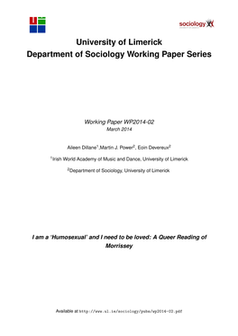 University of Limerick Department of Sociology Working Paper Series Sociology UNIVERSITY of LIMERICK