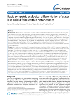 Rapid Sympatric Ecological Differentiation of Crater Lake Cichlid Fishes Within Historic Times BMC Biology 2010, 8:60