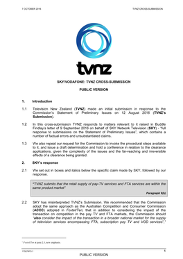 TVNZ – Additional Submission on Vodafone-Sky Merger