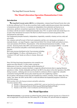 The Mousl Liberation Operation Humanitarian Crisis 2016 the Mosul Operation