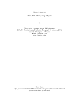 Milano, 1926-1927: L'esperienza Di