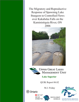 The Migratory and Reproductive Response of Spawning Lake Sturgeon to Controlled Flows Over Kakabeka Falls on the Kaministiquia River, on 2006