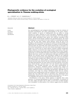 Phylogenetic Evidence for the Evolution of Ecological Specialization in Timema Walking-Sticks