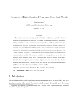 Estimation of Factor Structured Covariance Mixed Logit Models