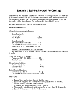 Safranin O Staining Protocol for Cartilage