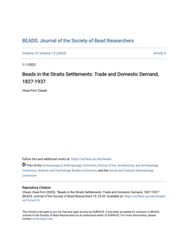 Beads in the Straits Settlements: Trade and Domestic Demand, 1827-1937