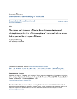 The Paper Park Tempest of Sochi: Describing Analyzing and Strategizing Protection of the Complex of Protected Natural Areas in the Greater Sochi Region of Russia