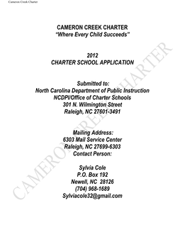 CAMERON CREEK CHARTER “Where Every Child Succeeds”