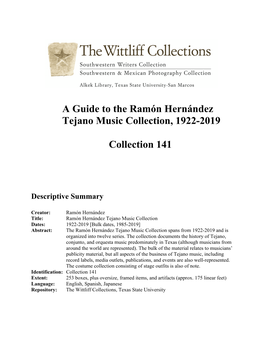 A Guide to the Ramón Hernández Tejano Music Collection, 1922-2019