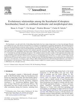 Coleoptera: Scarabaeidae) Based on Combined Molecular and Morphological Data