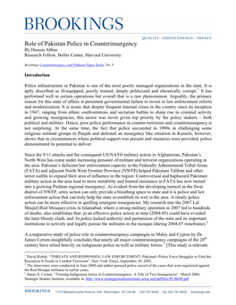 Role of Pakistan Police in Counterinsurgency by Hassan Abbas Research Fellow, Belfer Center, Harvard University