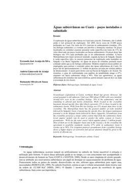 Águas Subterrâneas No Ceará – Poços Instalados E Salinidade