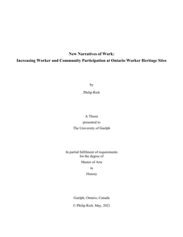 New Narratives of Work: Increasing Worker and Community Participation at Ontario Worker Heritage Sites