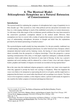 6. the Mystical Model: Schizophrenic Symptoms As a Natural Extension of Consciousness