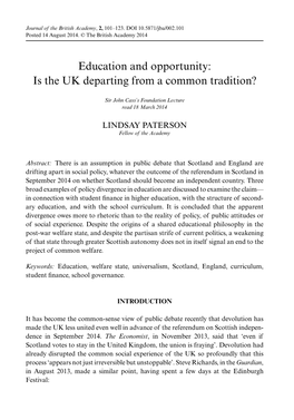 Education and Opportunity: Is the UK Departing from a Common Tradition?