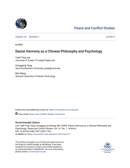 Daoist Harmony As a Chinese Philosophy and Psychology