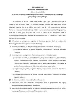 Rozporządzenie Wojewody Wielkopolskiego Z Dnia 13.08.2021