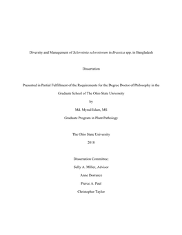 Diversity and Management of Sclerotinia Sclerotiorum in Brassica Spp