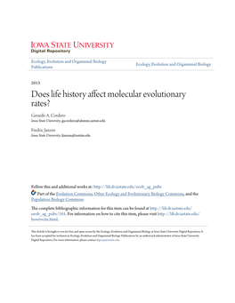 Does Life History Affect Molecular Evolutionary Rates? Gerardo A
