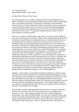 The Attuned Therapist Does Attachment Theory Really Matter? by Mary Sykes Wylie and Lynn Turner