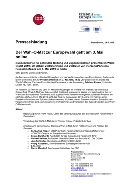 Presseeinladung Der Wahl-O-Mat Zur Europawahl Geht Am 3. Mai Online