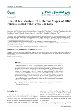 Clinical Trial Analysis of Different Stages of HBV Patients Treated with Human CIK Cells