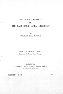 Bed Rock Geology of the East Barre Area, Vermont